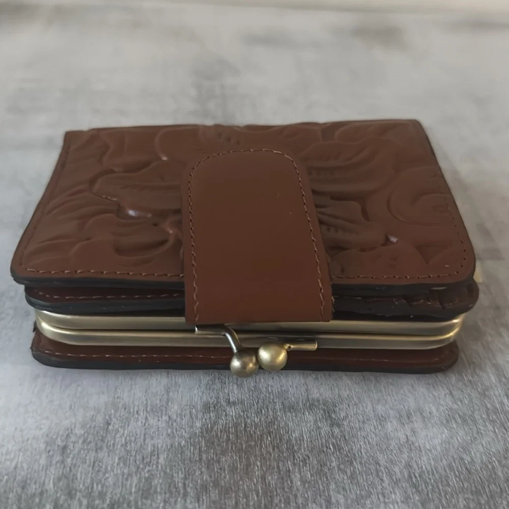 Patricia Nash Iberia Wallet Tooled Leather Bi-fold RFID Florence Brown